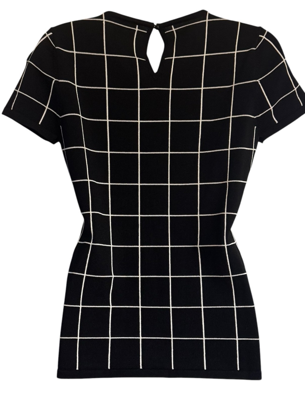 White House Black Market Black Grid Short Sleeve Knit Top XSMALL #Z - Picture 4 of 7